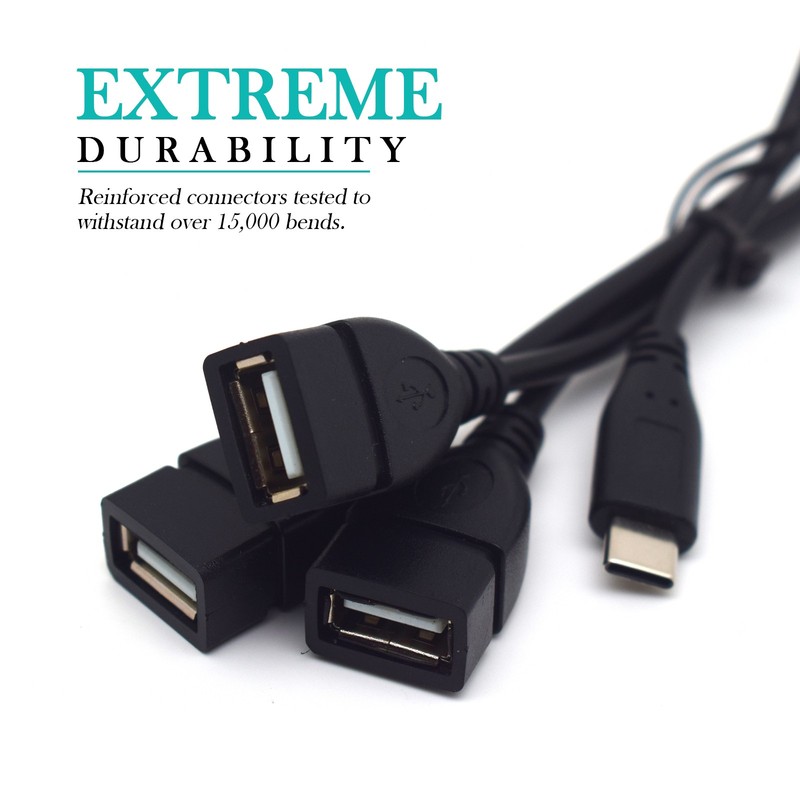 5x USB-C to 3-Port USB-A Hub Cable for Data Transfer & Power Charging with Chip gallery