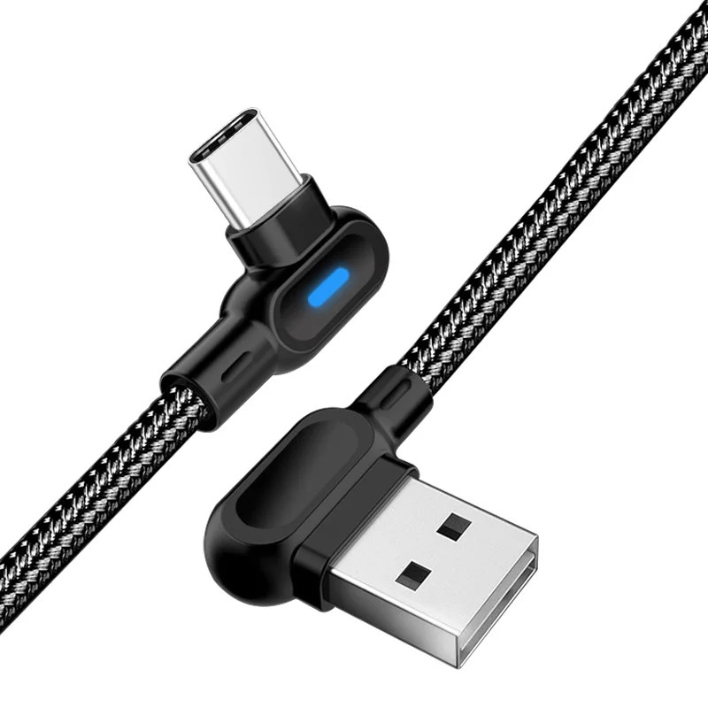 USB Type C Cable 90 Degree Braided Fast Charging Data Type-C Cable for Samsung S