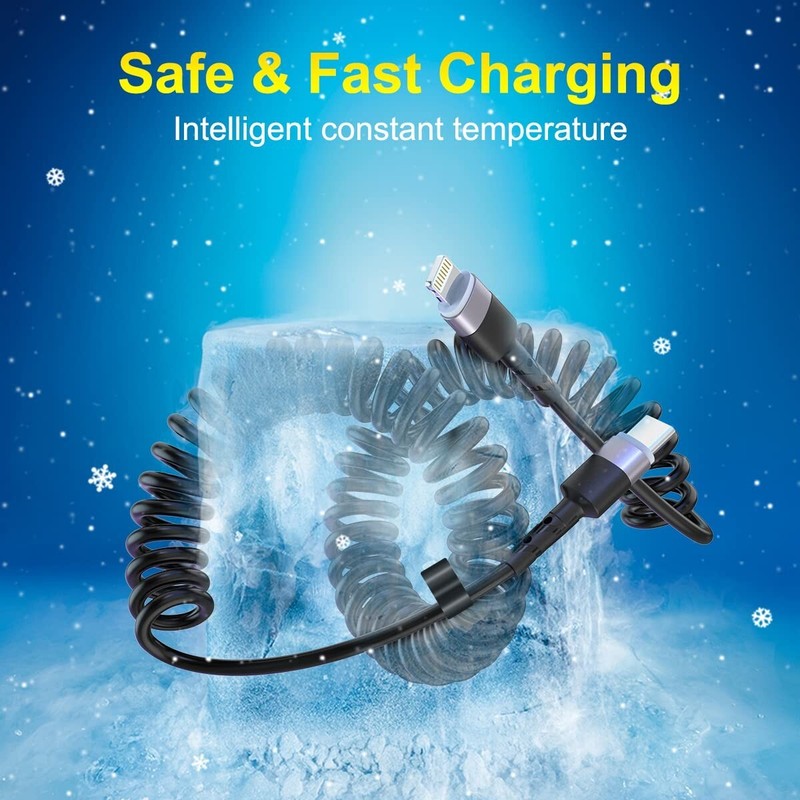 Coiled USB C to Lightning Cable for Car 10FT, MFi Certified iPhone Charging Data gallery