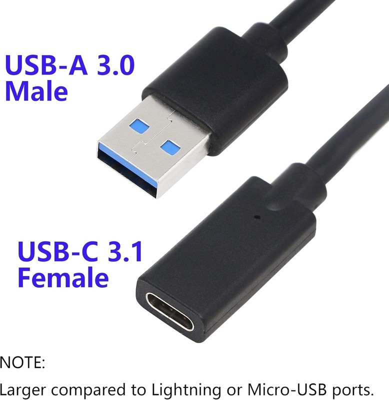 Reversible USB 3.0 Type A Male to Type C Female Adapter - Flexible 3ft Length gallery