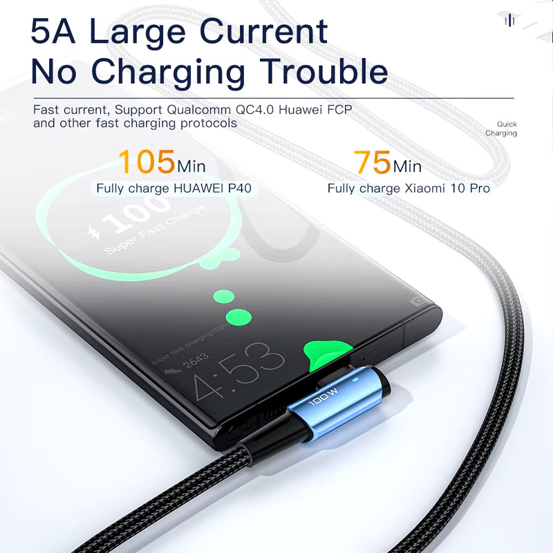 100W USB Type C to USB C Cable 90 Degree Angle for Ipad Macbook Pro Xiaomi Samsu gallery