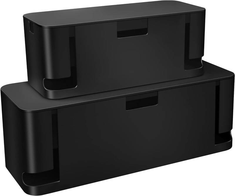 Cable Management Box Black, 2Pack Cord Organizer – 2 Pack – XL+M, Black