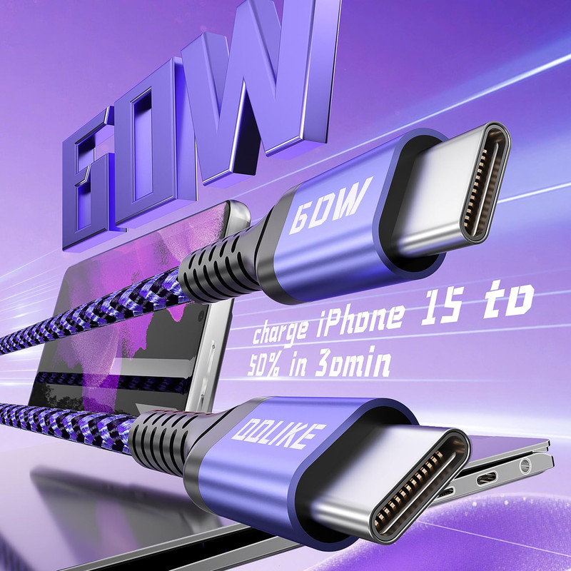 USB C Cable, 5-Pack [3/3/3/6/6FT] USBC to USBC Cables for Iphone 16 15 Pro Max F gallery