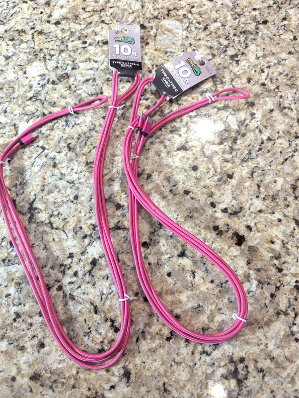 Cordzilla 10 ft USB-C to USB-C Braided Sync & Charge Cable Long Pink 2 Pack