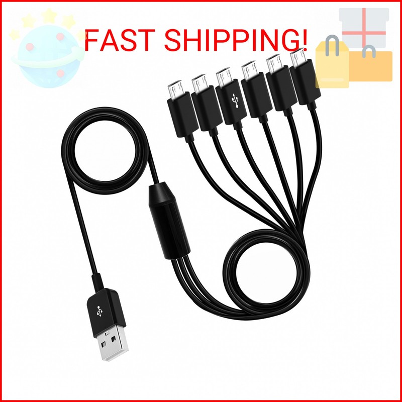 Herfair 5FT Micro USB Splitter Cable 1 to 6 USB-Micro Charging Cord with USB 2.0