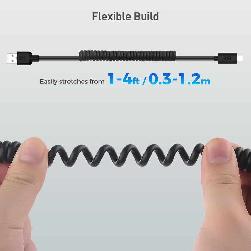 Coiled USB A to C Cable Fast Charging 1-4ft gallery
