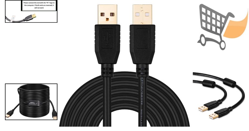 USB A to A Male Cable 30Ft Long Extension Tangle Free for Hard Drive Printer gallery