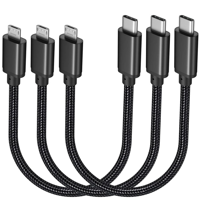 12inch Short USB C to Micro USB Cable, 3Pack 1FT Nylon Braided USB-C to Micro US