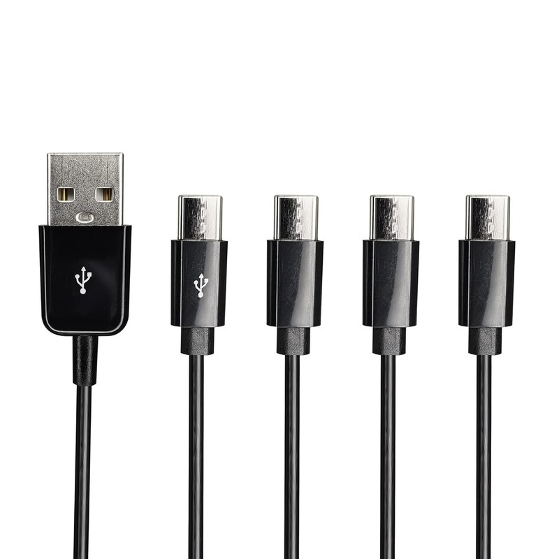 Compact 1ft 4-in-1 USB A to Type C Splitter Cable - Heat Resistant Black Design gallery
