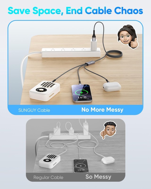 Durable 4FT USB C Charging Cable - 3-Port Design for Fast, Safe Charging gallery