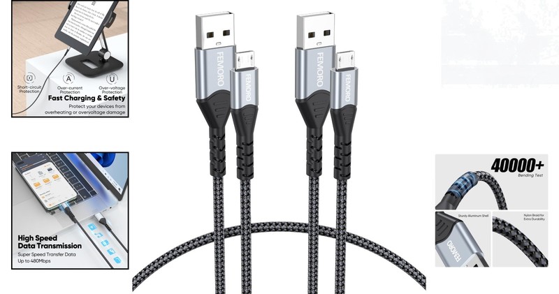 Durable 1ft Micro USB Cables - 2-Pack for High-Speed Charging & Connection gallery