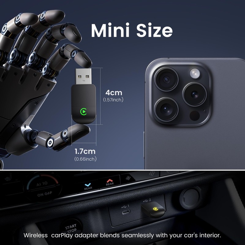 Wireless CarPlay Adapter - Convert Wired to Wireless, Mini USB, Plug & Play, Fas gallery