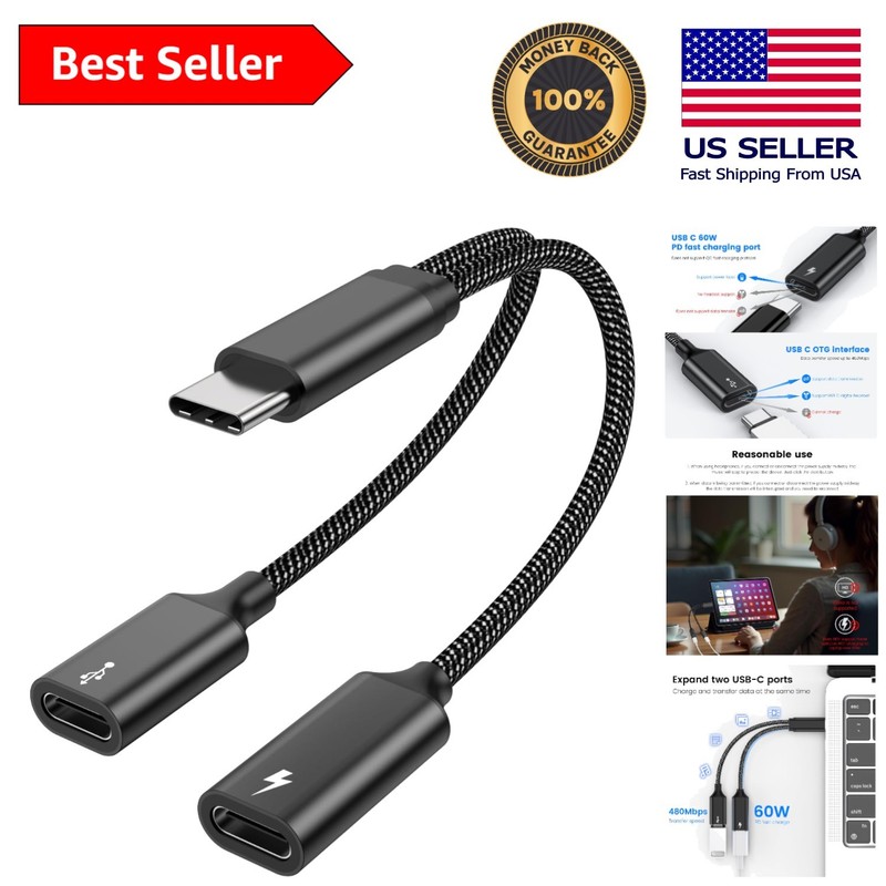 USB-C Dual Female Converter – Data and Charging Splitter for Modern Devices