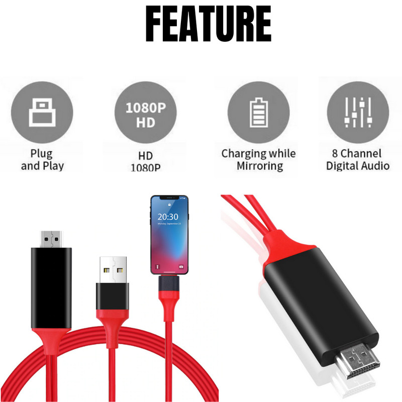 iPhone to HDMI TV Mirroring Cable Adapter For iPhone X 11 12 13 14 Pro Max Plus gallery