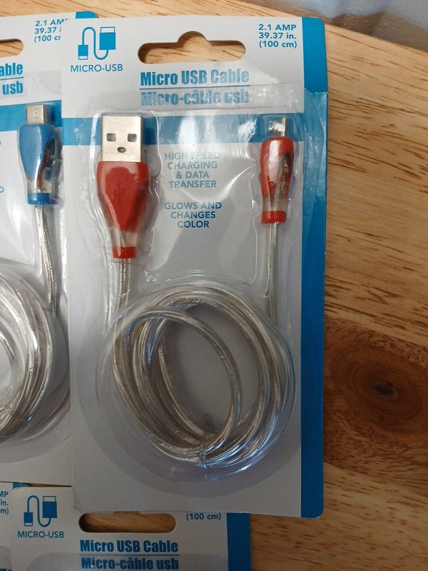 Micro USB Cable Glow In the Dark Color Changing Set Of 5 Red Blue Green gallery
