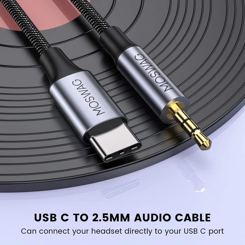 MOSWAG USB C to 2.5mm Auxiliary Cable,USB C TRS 3.28FT/1Meter, Black gallery