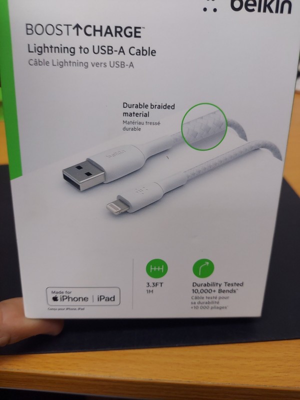 Belkin Boost Charge Durable Braided 3.3 Ft. 8 Pin Connector to USB A Cable White gallery