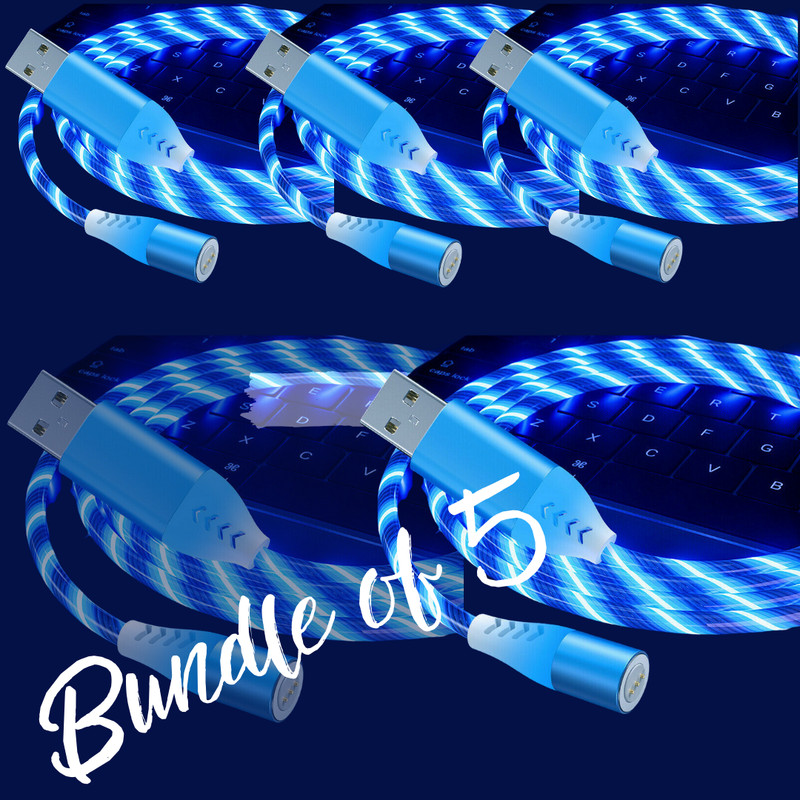 SALE! 5 PIECES of 3in1 LED Magnetic Phone Charger Type C IOS Micro USB - BLUE