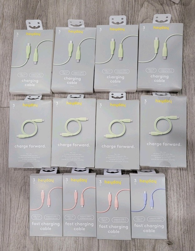 12 Pack – Of Heyday 3 FT Fast Charging Cable USB-C To USB-C LOT #2