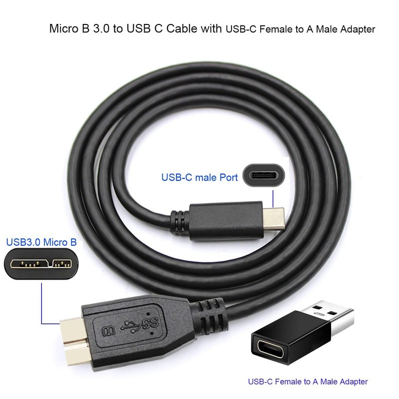 2IN1 External Hard Drive Cable 1.6FT,Super Speed Micro B 3.0 to USB C/A 1.6FT gallery