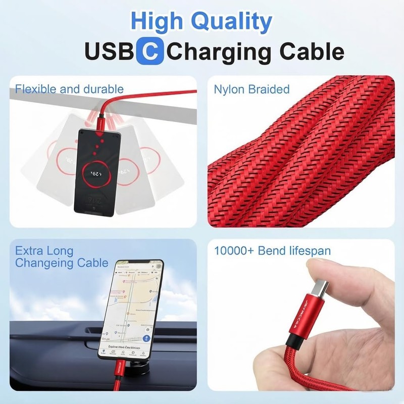Durable 10FT USB C Cable Pack - Fast Charge Your Galaxy & Smartphone Devices gallery