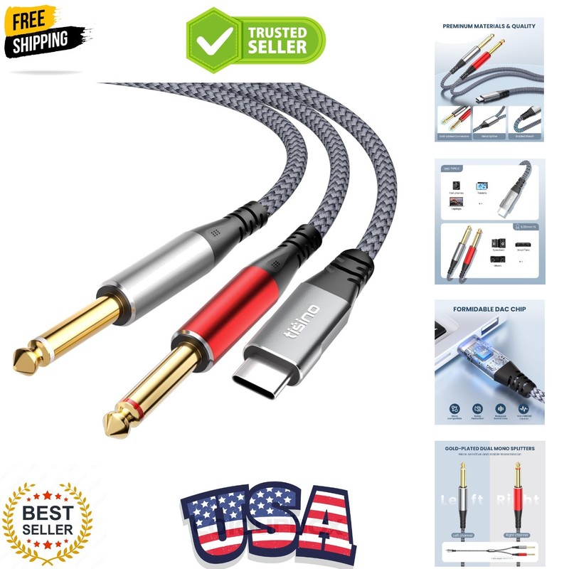 USB C to 1/4 inch Audio Cable, USB C to Dual TS Mono Cable, 6.35mm TS to Type…