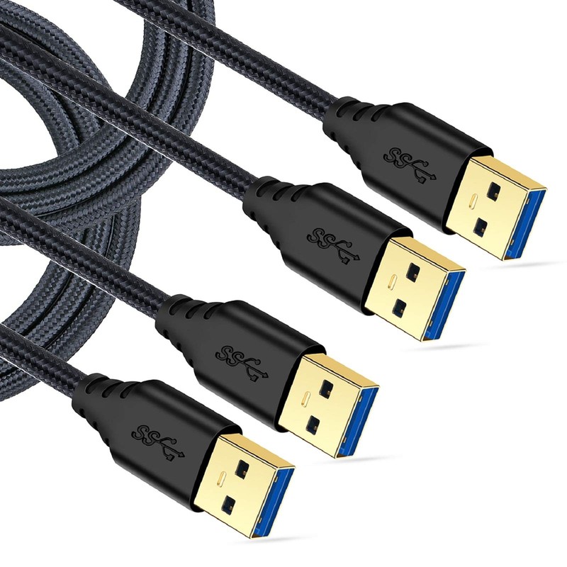 USB 3.0 Male to Male Cable 2-Pack, 6ft Braided USB Type A for Hard Drives,