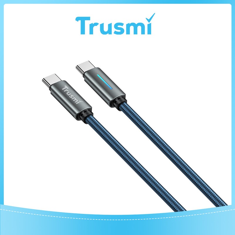 TRUSMI 60W Type C to Type C LED Charging Braided Cable Blue (1M)