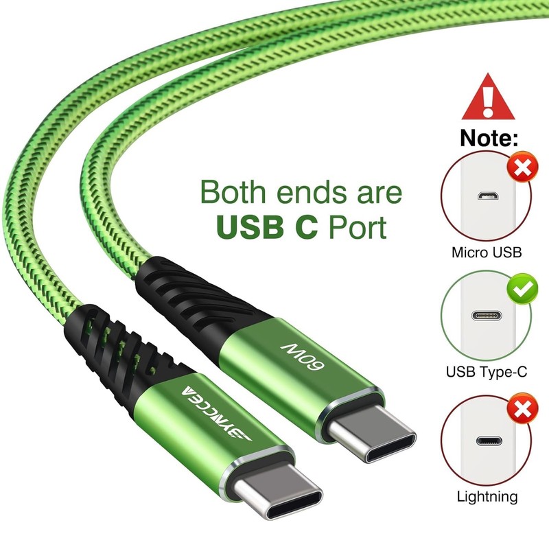 USB C to USB C Cable 4 Pack 10ft 60W Fast Charging Nylon Braided Cord gallery
