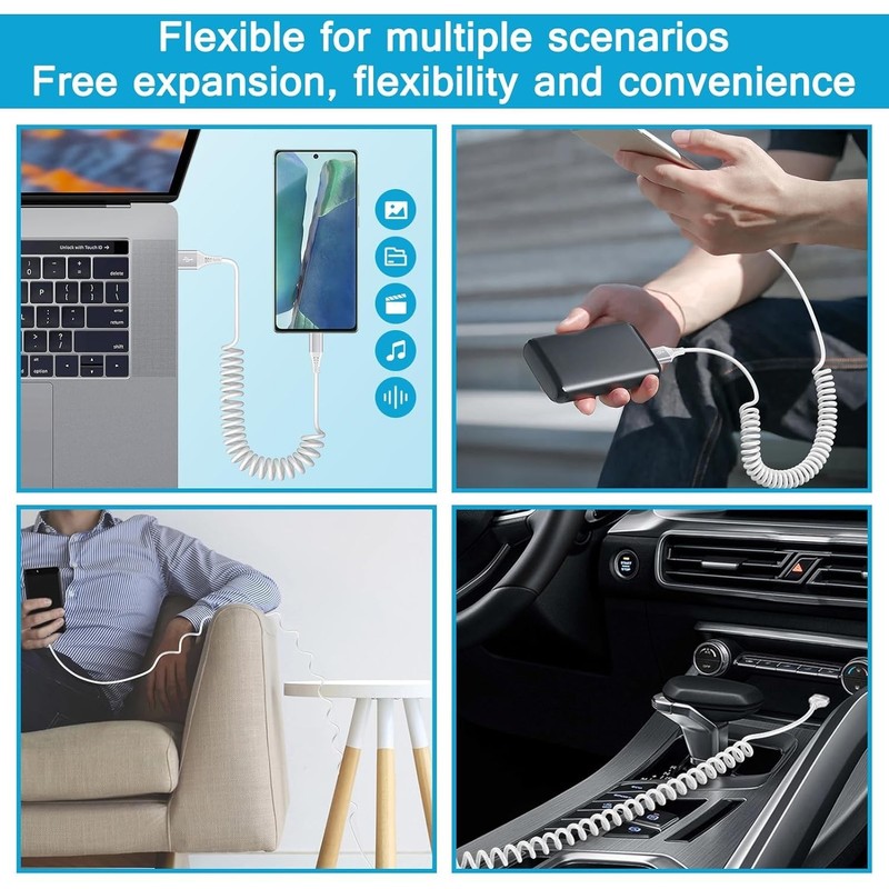 Versatile 3FT Coiled USB C Charging Cable - Fast Charging for Samsung & More gallery