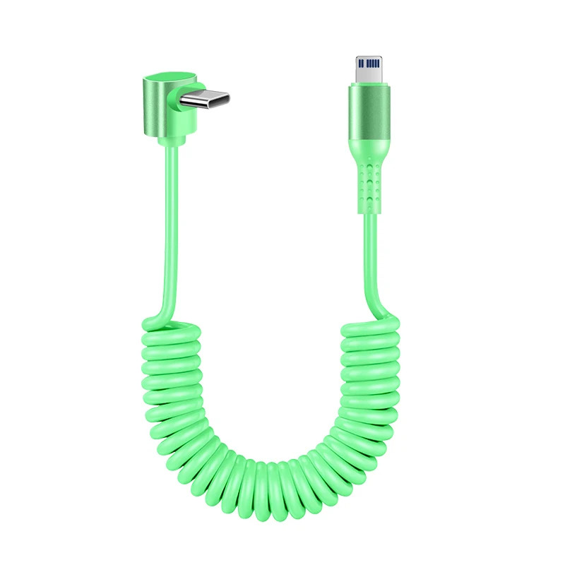 Coiled USB A to USB C Cable for Car,90 Degree Right Angle,Retractable Spring,Typ