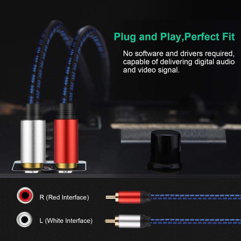 NC XIQN RCA Cable 10ft. 2RCA Male to 2RCA Male Stereo Audio Cable Nylon Braid... gallery