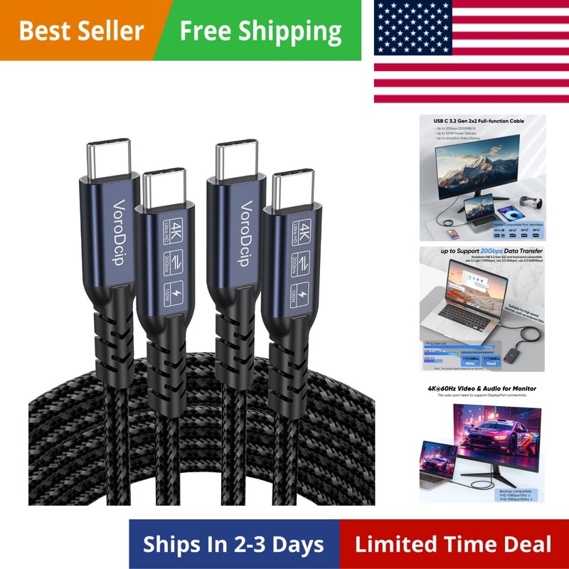 USB C to USB C Data Transfer Cable 6Ft 2 Pack, USB C 3.2 Gen 2×2 with 20Gbps …