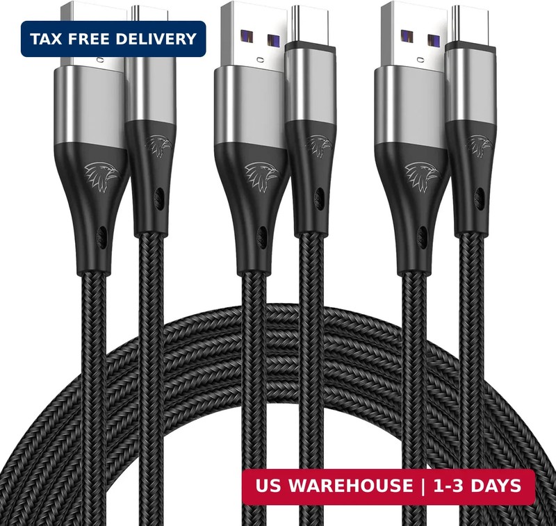 USB to USB C Cable,3Pack 10ft Premium Nylon Braided Fast Charging,3A Rapid Charg