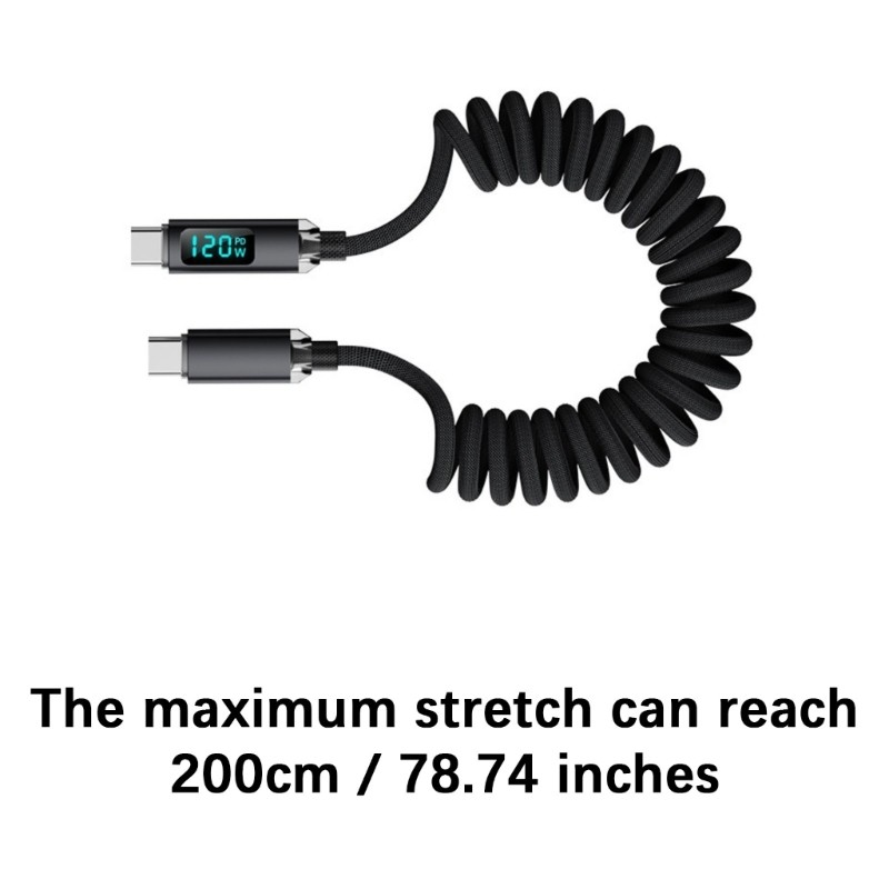 Spring Loaded USB C Charging Cord 120W Highly speed Power Delivery Braided Cable gallery