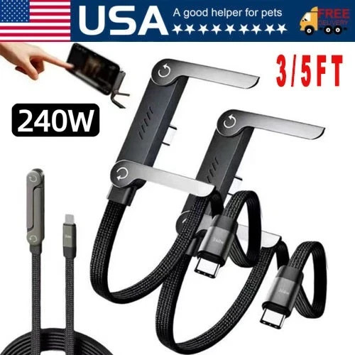 2-in-1 Invisible Holder Charger Cable–240W Fast Charging Cord with Phone Stand