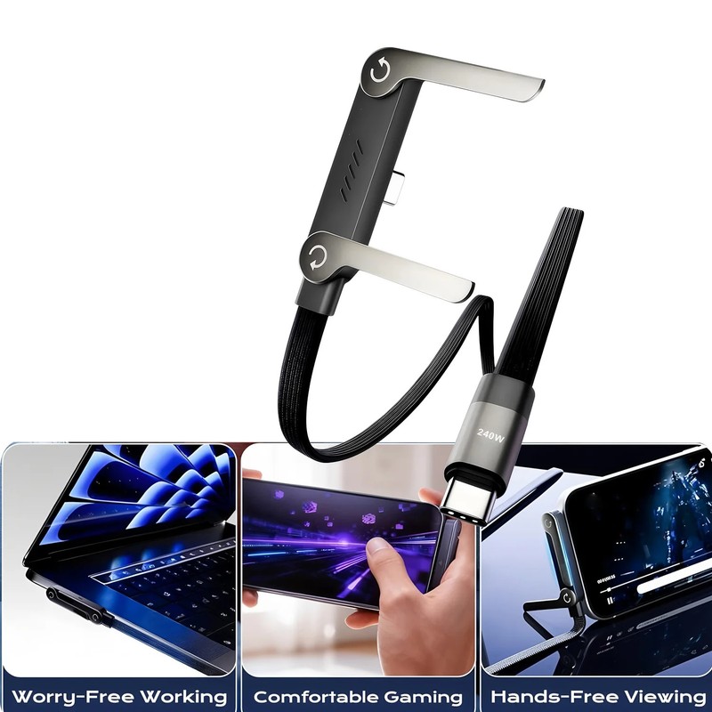 240W PD Fast Charging Wire Type C To USB Type C Cable With Foldable Phone Holder gallery