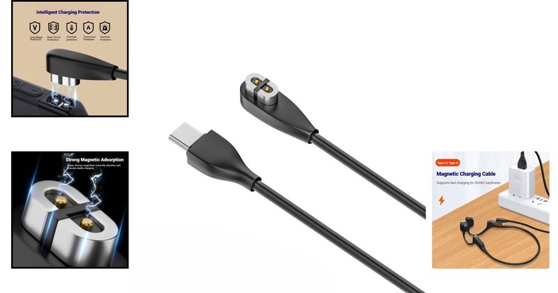 2pcs USB C Magnetic Charging Cables for Shokz Headphones, Black gallery