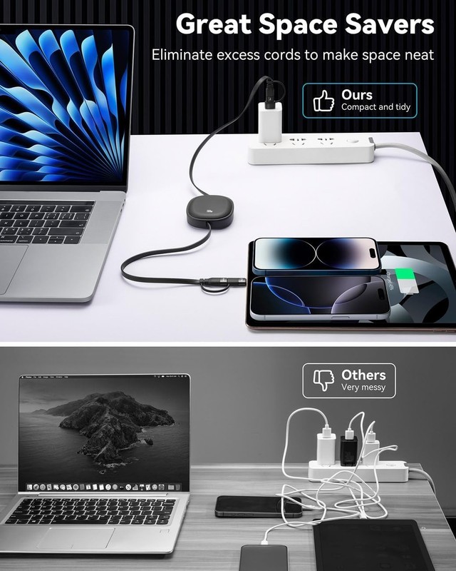 5 in 1 Retractable 100W USB Type C Fast Charging Cable 2Pack 5A Multi Charger gallery