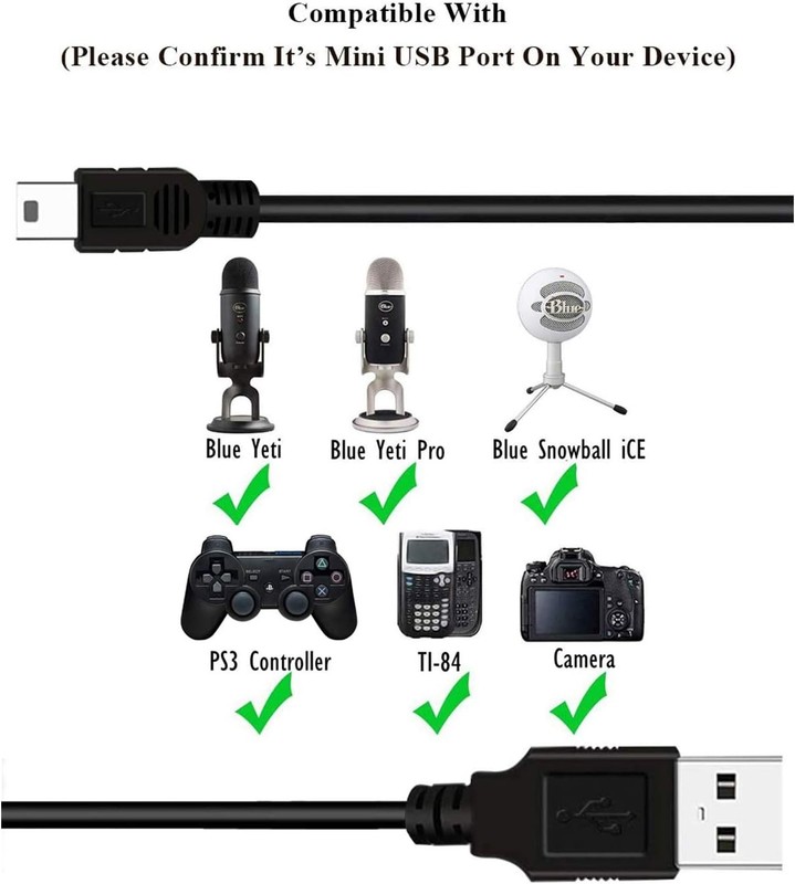 USB Cable for Blue Yeti and Snowball iCE Mics USB A to Mini B gallery