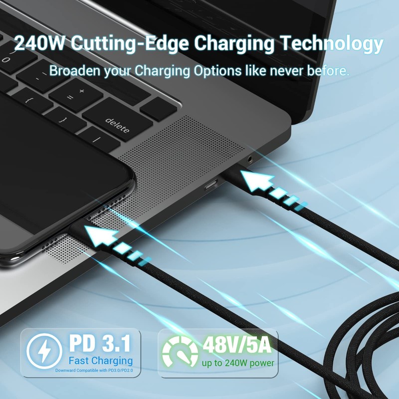 240W USB Cable 6.6FT High-Stretch Nylon Braided 5A Fast Charging Cord with iP... gallery