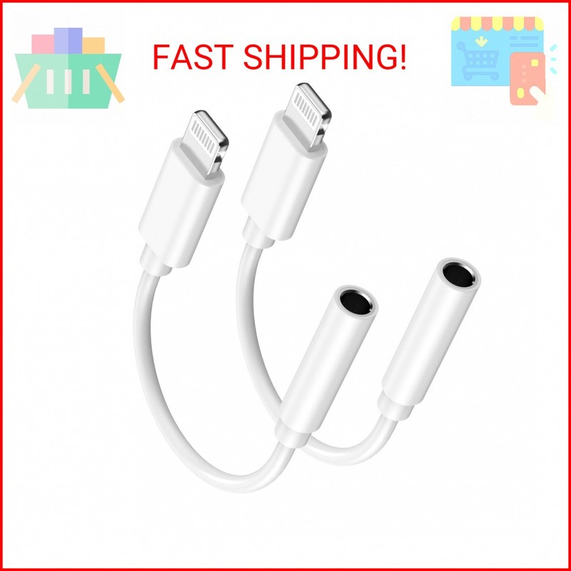 [Apple MFi Certified] Apple Lightning to 3.5 mm Headphone Jack Adapter, 2 Pack i