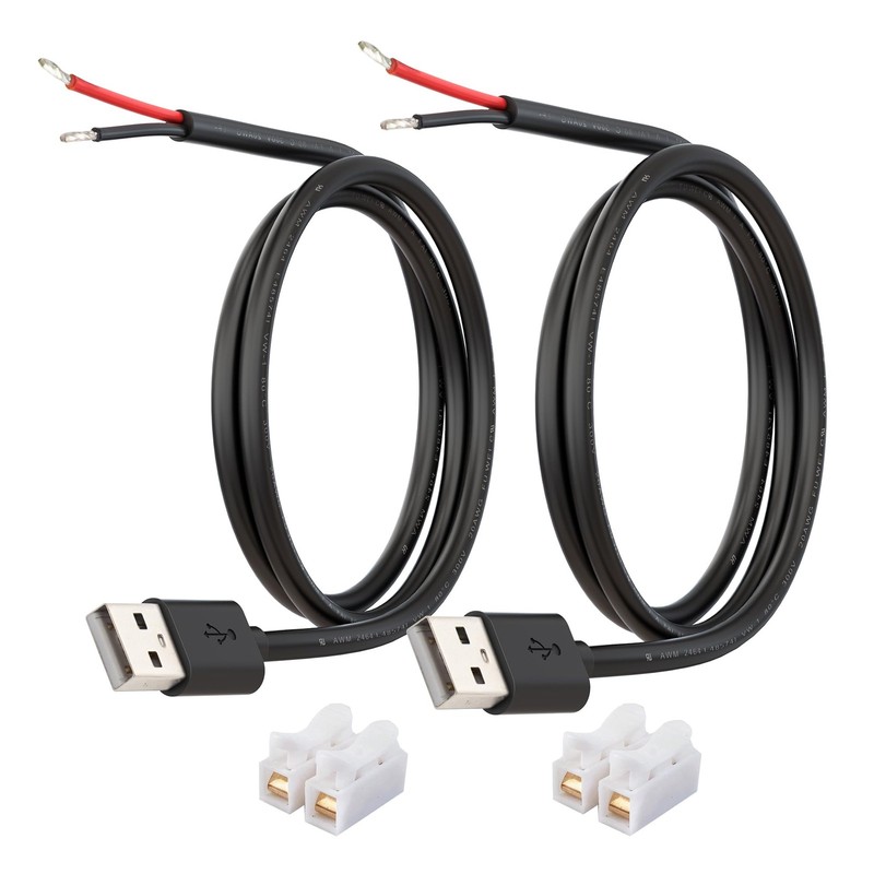 USB Power Cable to Bare Wire, 20AWG 1M USB-A 2.0 Male Plug Pigtail, 5V 5A DIY...
