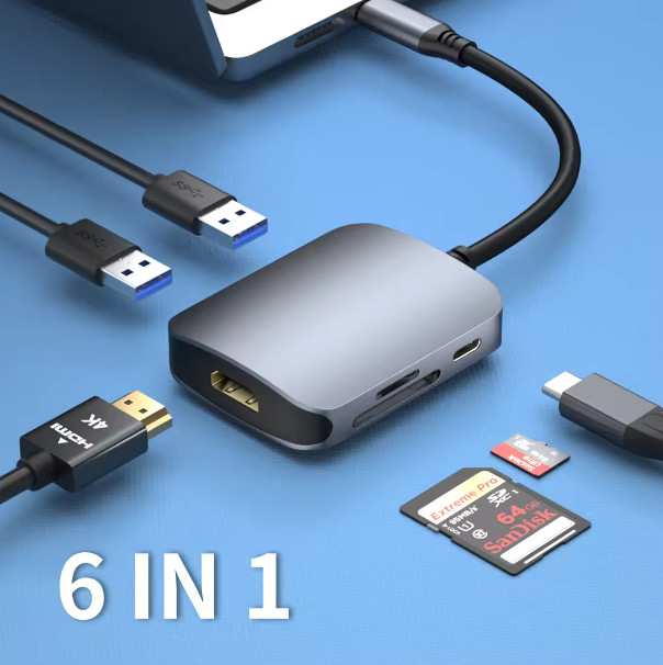 USB-C Hub Splitter 2x USB 2x Memory Card, HDMI, TF, SD for Laptop Gaming PC