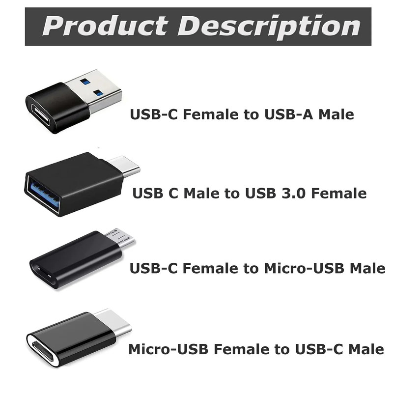 8Pcs USB to USB C Adapter, USB Type C Female to USB Adapter, Micro USB to USB C gallery