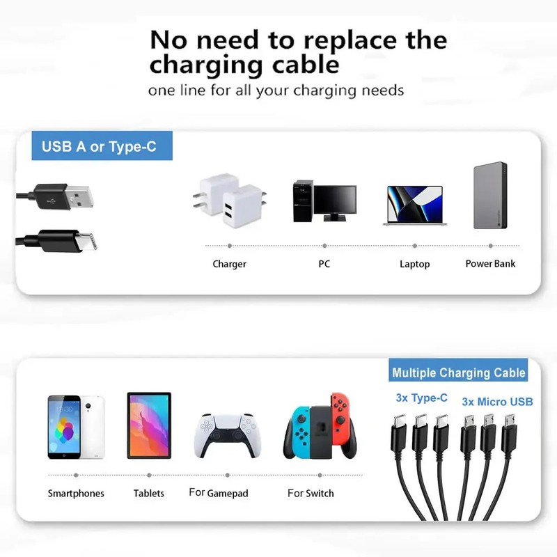 6 in 1 USB Charging Cable Micro USB Type C Splitter for iPhone and Android gallery