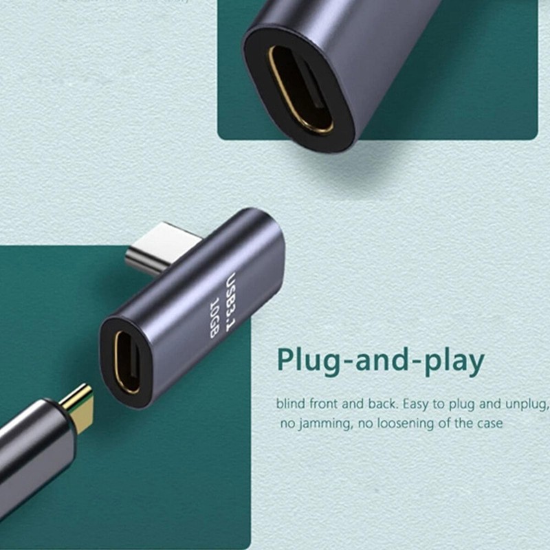 90 Degree USB-C Male to USB-C Female Adapter Data Right Angled Converter 10GPS gallery