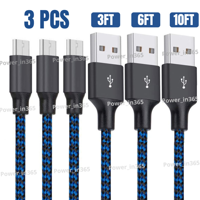 3 Pack Braided Micro USB Charger Cable For Android Samsung Google Charging Cord