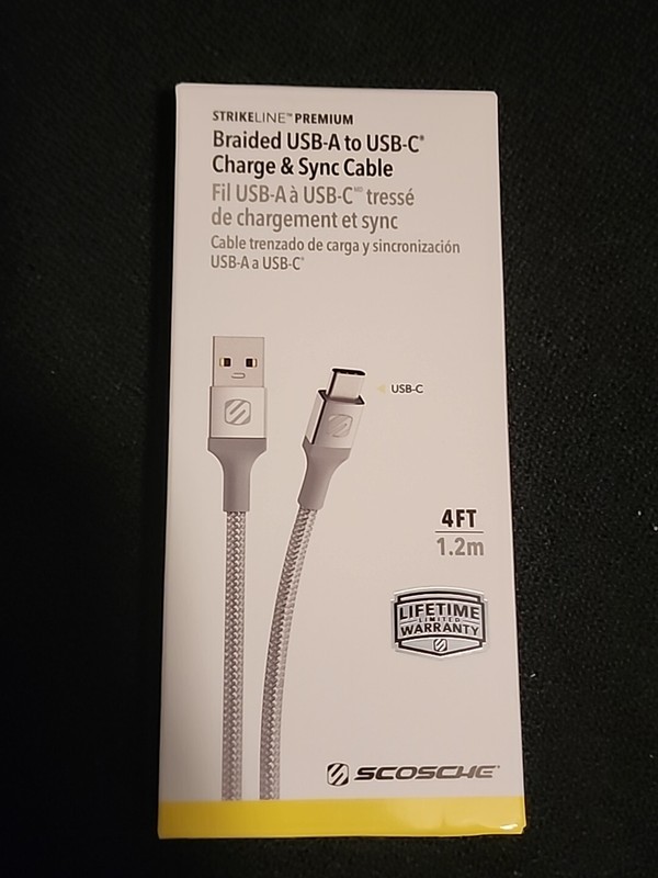 SCOSCHE Charging & Sync Cable USB-A to USB-C – Braided – black 4 Feet