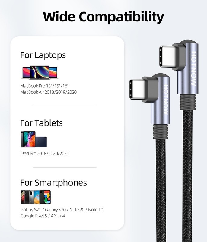 3Pk Fast Cell Phone Charger Cable Right Angle USB C to USB C 3 FT 90 Degree Cord gallery